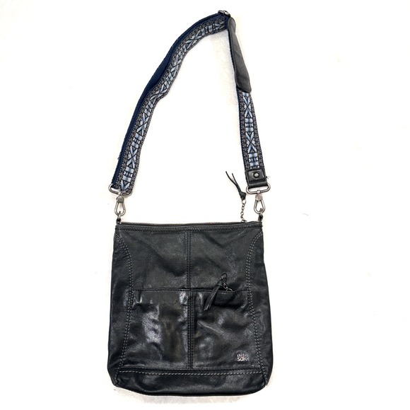 The Sak Handbags - The Sak Lucia Women's Black Leather Crossbody Bag Purse Adjustable Webbing Strap